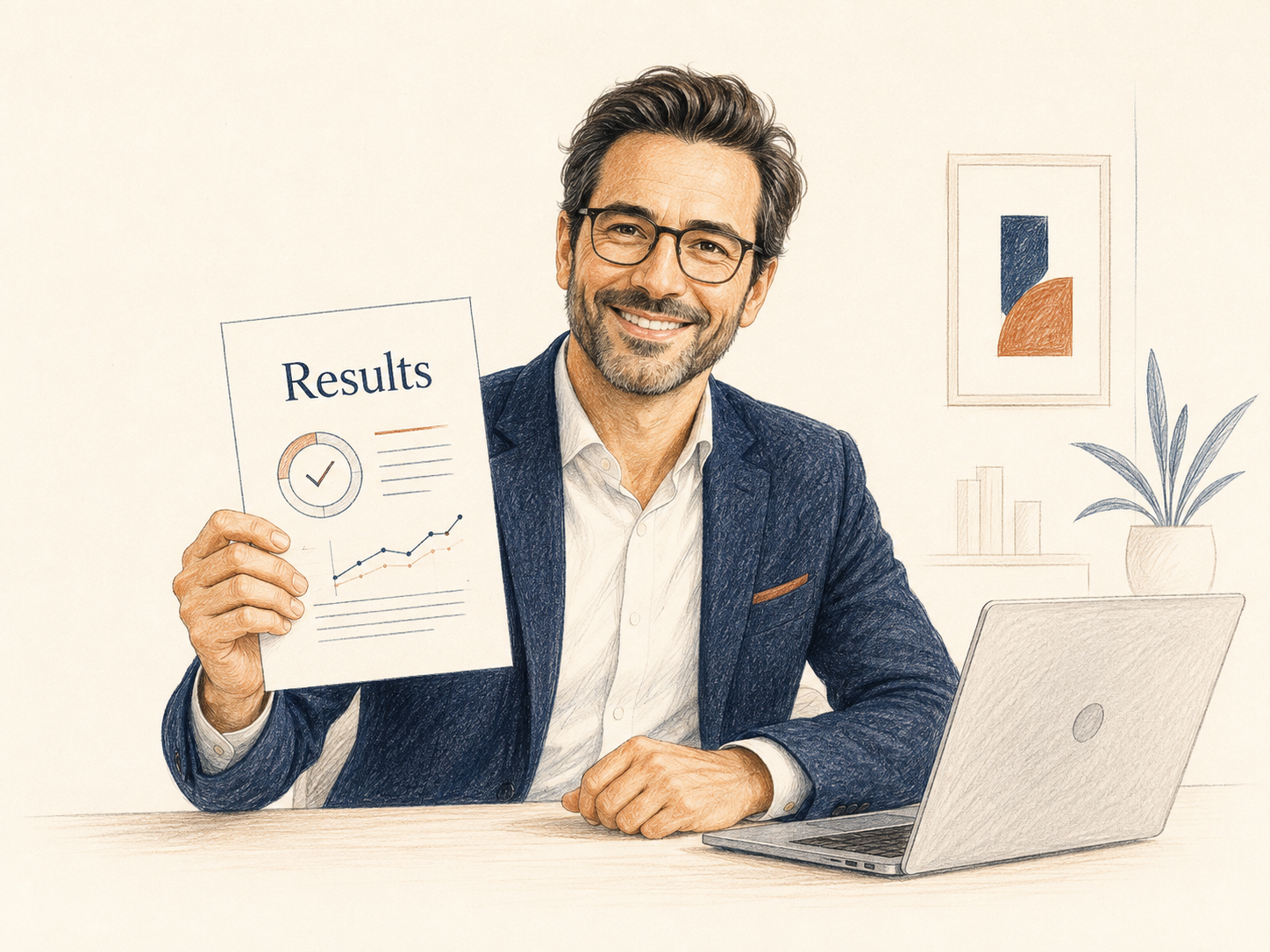 A business client receives the agreed results by email.