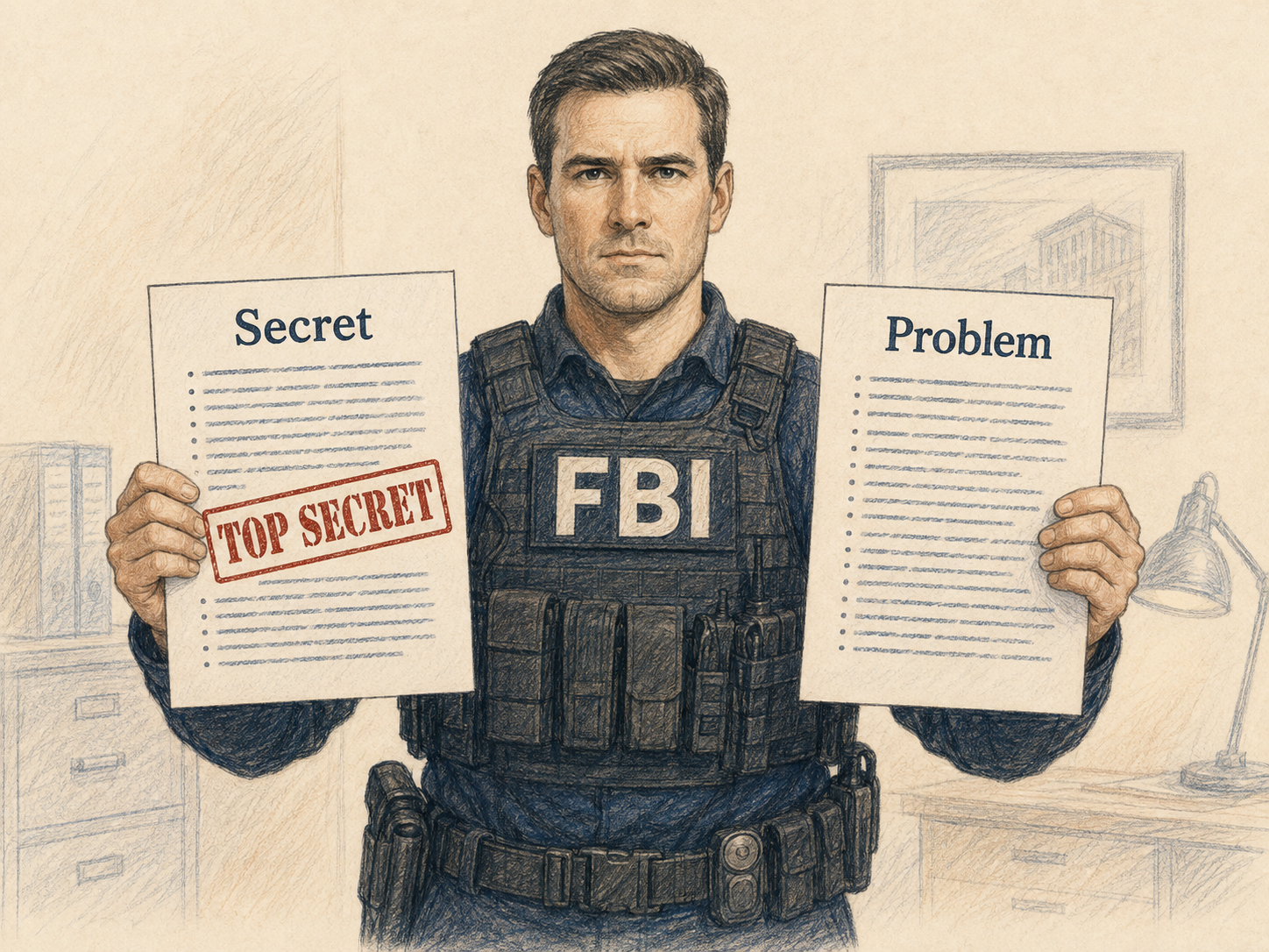 An agent holds separate pages titled Secret and Problem.