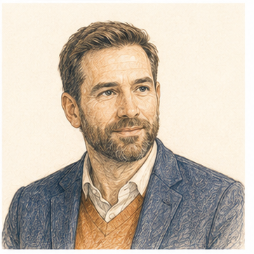 Fictional colored-pencil portrait illustrating an example expert capability.